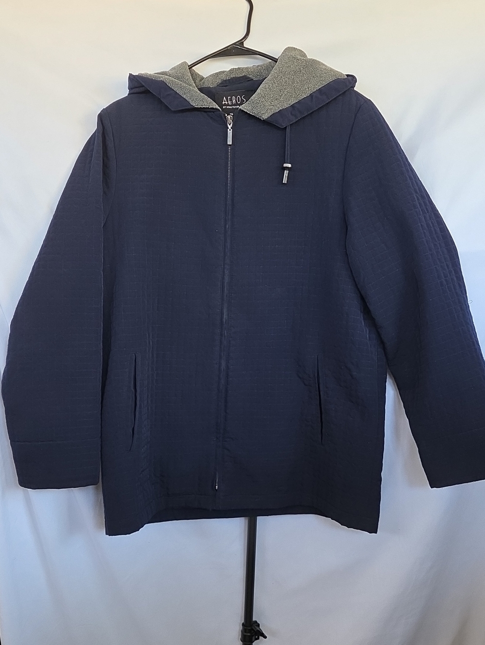 Aeros Navy Hooded Zip Jacket with Gray Lined Hood